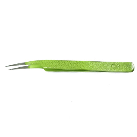 Glitter Green Coloured Curved Tweezers | Patterned | CP9c | Caliya Brand
