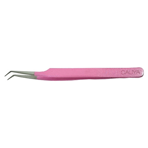 Glitter Pink Coloured Curved Tweezers | CP15c | Caliya Brand